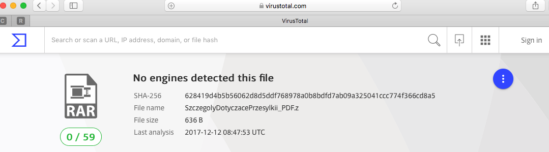 Fałszywe maile od polkurier- virustotal