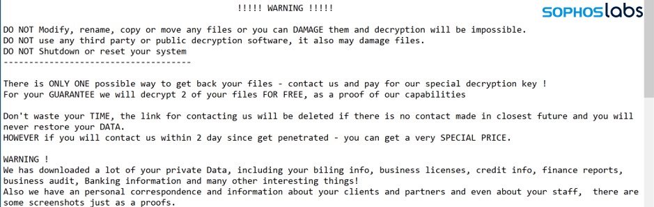 Ragnar Locker ransomware wiadomość